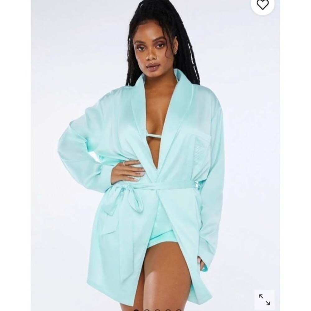 Savage X Fenty Satin Boxers and Robe Set Aqua Mint Green Loungewear XSmall‎